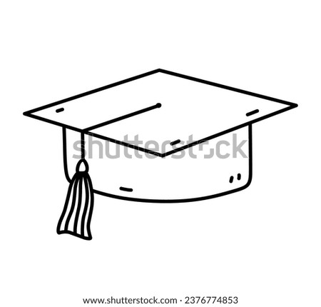 Graduation hat isolated on white background. University or college cap for degree ceremony. Vector hand-drawn illustration in doodle style. Perfect for logo, decorations, various designs.
