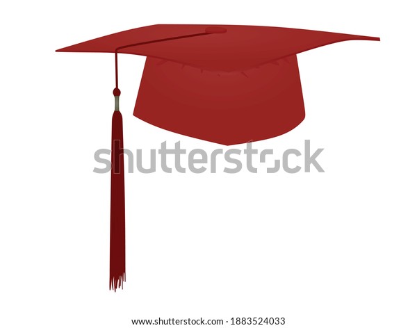 Red Graduation Hat Gold Tassel Isolated 