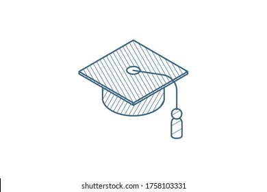 Graduation Hat Isometric Icon. 3d Vector Illustration. Isolated Line Art Technical Drawing. Editable Stroke