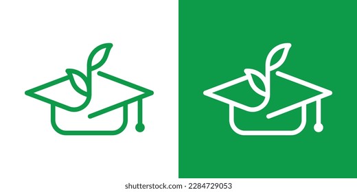 imagen vectorial del logotipo de la educación para el crecimiento de la hoja y sombrero de graduación