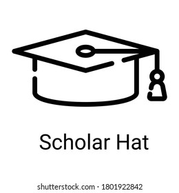 graduation hat line icon isolated on white background 