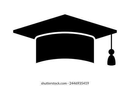 Logo del sombrero de graduación. Señal plana de gorra de graduado. Colegio, instituto o emblema universitario. Ceremonia de grado Ilustración vectorial EPS 10.