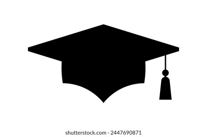Graduation hat logo. Graduate cap flat sign. College, high school or university emblem. Degree ceremony vector illustration EPS 10.