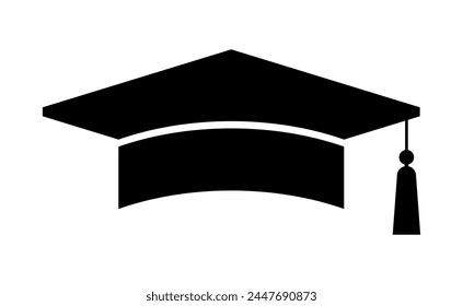 Graduation hat logo. Graduate cap flat sign. College, high school or university emblem. Degree ceremony vector illustration EPS 10.