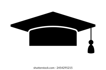 Graduation hat logo. Graduate cap flat sign. College, high school or university emblem. Degree ceremony vector illustration EPS 10.