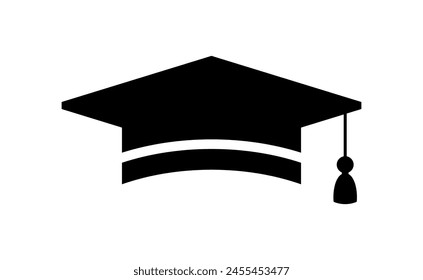 Graduation hat logo. Graduate cap flat sign. College, high school or university emblem. Degree ceremony vector illustration EPS 10.