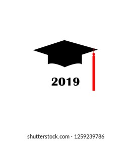 Graduation hat Logo Template Design Elements 2019. Vector illustration isolated on white background.