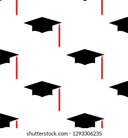 Graduation hat Logo Template Design Elements. Vector illustration isolated on white background. Seamless pattern.