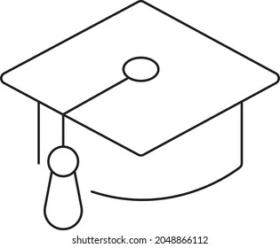 Graduation Hat Mantle Alumnus Prom. Vector art. Black and white. White background. Line drawing.