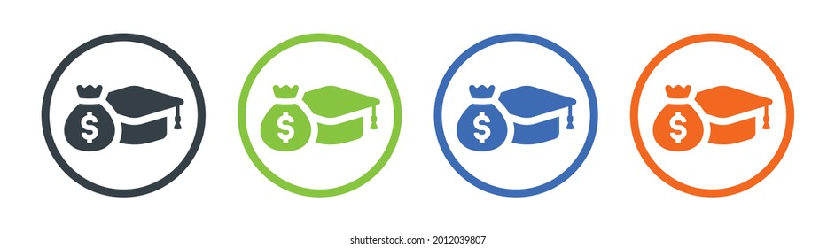 Graduation Hat With Money Bag Icon, Containing As Tuition Fee, Scholarship Symbol, Loan On Education, University Price Concept.