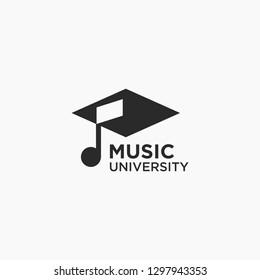 Graduation hat of musical note logo icon vector template on white background