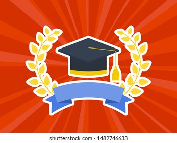 Graduation Hat with olive brance poster template, vector illustration