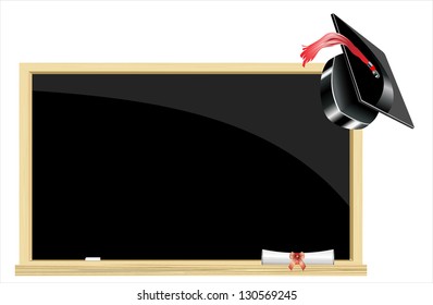 Graduation hat on the blackboard.