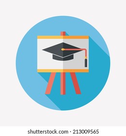 Graduation hat on the blackboard flat icon with long shadow,eps10