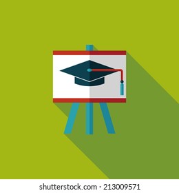 Graduation hat on the blackboard flat icon with long shadow,eps10