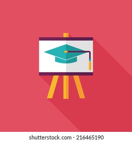 Graduation hat on the blackboard flat icon with long shadow,eps10
