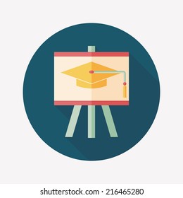 Graduation hat on the blackboard flat icon with long shadow,eps10