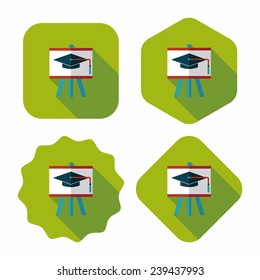 Graduation hat on the blackboard flat icon with long shadow,eps10