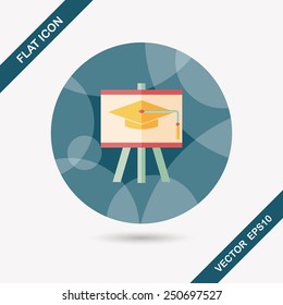 Graduation hat on the blackboard flat icon with long shadow,eps10