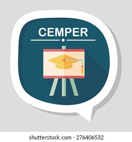 Graduation hat on the blackboard flat icon with long shadow,eps10