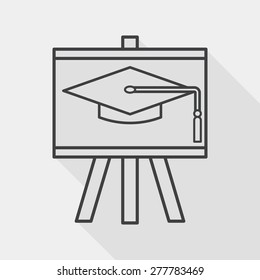 Graduation hat on the blackboard flat icon with long shadow,eps1, line icon