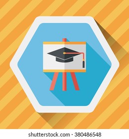 Graduation hat on the blackboard flat icon with long shadow,eps10