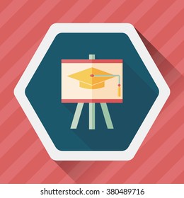 Graduation hat on the blackboard flat icon with long shadow,eps10