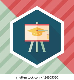 Graduation hat on the blackboard flat icon with long shadow,eps10