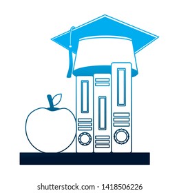 graduation hat on education books and apple vector illustration