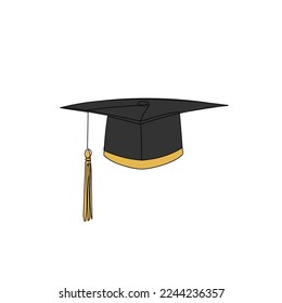 Sombrero de graduación en un estilo de dibujo de una línea. Cápsula de graduación del estudio, sombrero de mortero. Ilustración vectorial dibujada a mano.