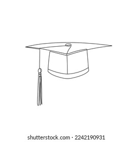 Graduation hat in one line drawing style. Study graduation cap, mortarboard hat. Hand drawn vector illustration.