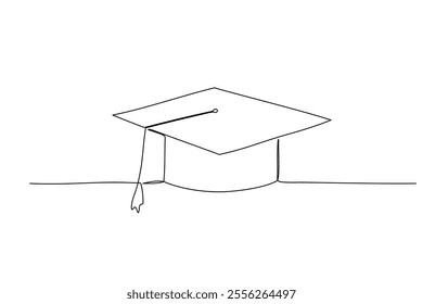 Graduation hat one line illustration. Hand drawn sketch of student cap on white background