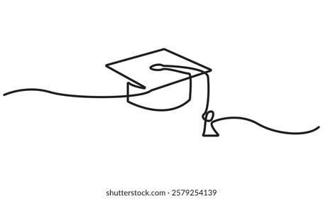 Graduation hat one line illustration. Hand drawn, graduation hat continuous one line drawing