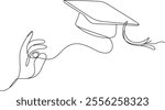 Graduation Hat One-Line Art – Continuous Contour Drawing of Academic Achievement