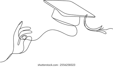 Graduation Hat One-Line Art – Continuous Contour Drawing of Academic Achievement