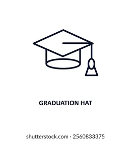 graduation hat outline icon.  Thin line icon from education collection. Editable vector isolated on white background