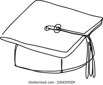 Graduation Hat, Oxford Cap, Mortar Hat Line Drawing Sketch