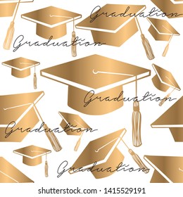 Graduation Hat Pattern. Gold And White Colour