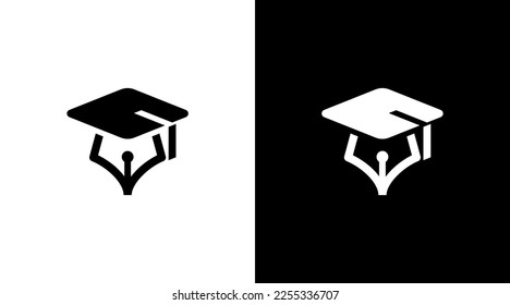 graduation hat with pen logo monogram black and white icon illustration style Designs templates