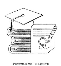 graduation hat pile books and certificate pen