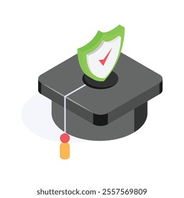 Graduation hat with safety shield, showing concept icon of education insurance, academic insurance