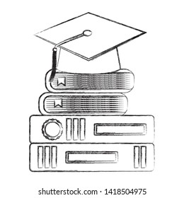 graduation hat school books education vector illustration