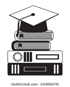 graduation hat school books education vector illustration