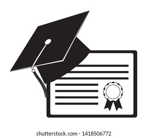 graduation hat and school certificate vector illustration