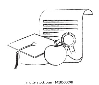 graduation hat school diploma and apple vector illustration