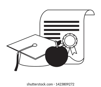 graduation hat school diploma and apple vector illustration
