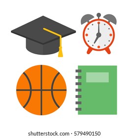 Graduation hat and school icons isolated vector illustration.