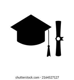 Sombrero de graduación y Silhouette de desplazamiento. Elemento de diseño de iconos blancos y negros sobre fondo blanco aislado
