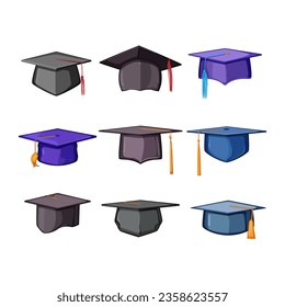 graduation hat set cartoon. diploma student, degree black, academic study graduation hat sign. isolated symbol vector illustration