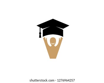 graduation hat and a smile face, hands up